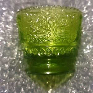 Vintage Green Depression Duncan Miller Sandwich Glass Sugar Bowl, Sawtooth Edge